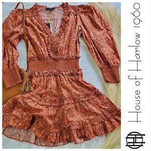 Burnt Orange Cotton Smocked Midi Dress Medium Wallis Peasant House Of Harlow